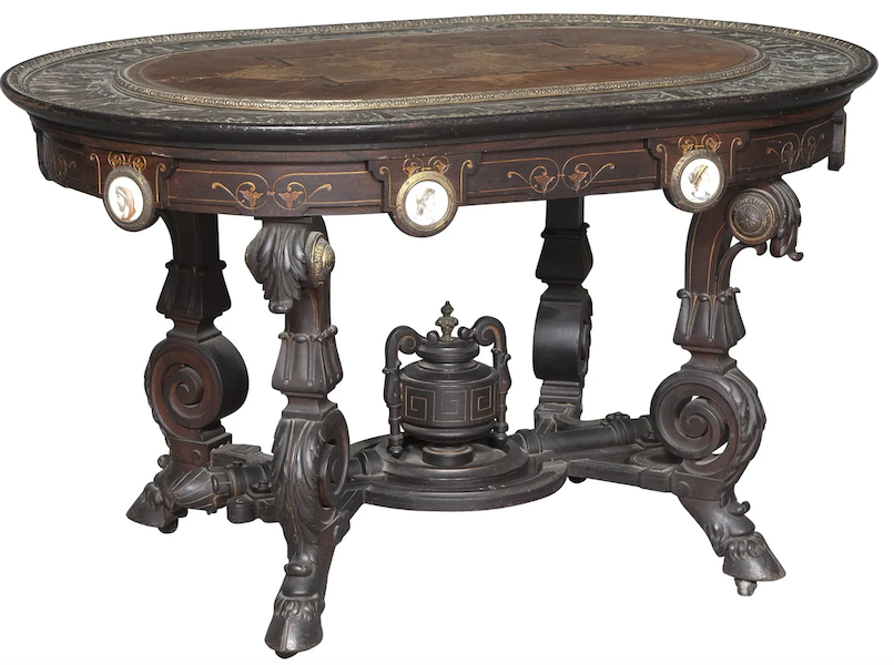 Pottier & Stymus Renaissance Revival center table, $31,500. Image courtesy of Doyle and LiveAuctioneers