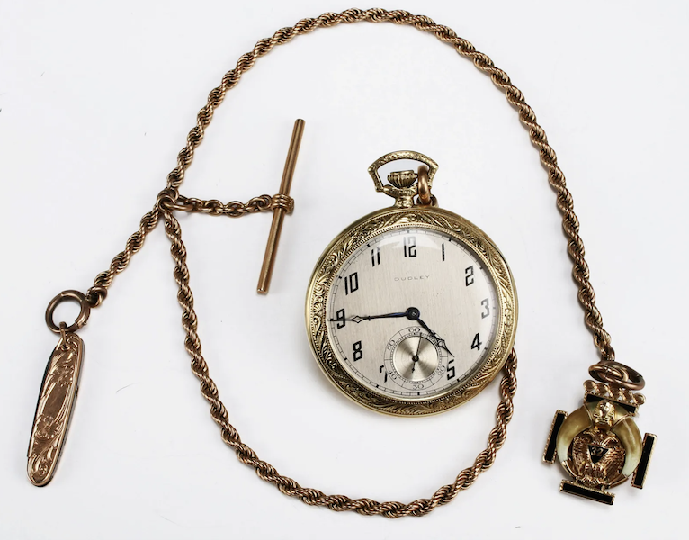 Willis R. Michael’s own personal presentation 14K Dudley Masonic 19-jewel pocket watch, which he also helped design during his time as a Freemason, estimated at $4,000-$6,000