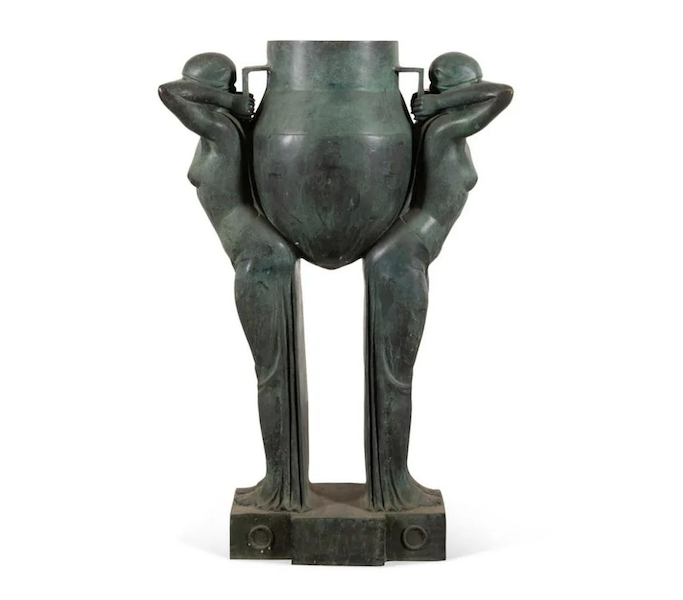 Art Deco-style bronze jardiniere after a vase by Pierre Lenoir and Marcel Guillard for Etling, Paris, $26,620 