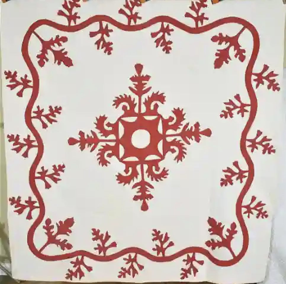 1890s red and white applique quilt from Vermont, estimated at $1,000-$1,500 