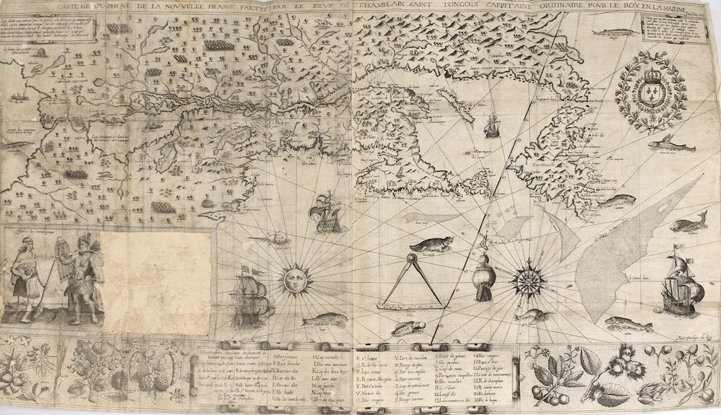 Copy of ‘Les voyages du sieur de Champlain’ with the complete series of maps, $151,200. Image courtesy of Doyle and LiveAuctioneers