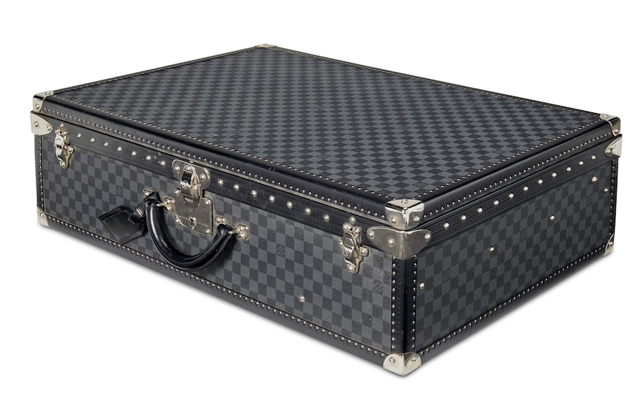 Vintage three-piece Louis Vuitton Alzer 75 Damier suitcase, estimated at $3,000-$5,000.
