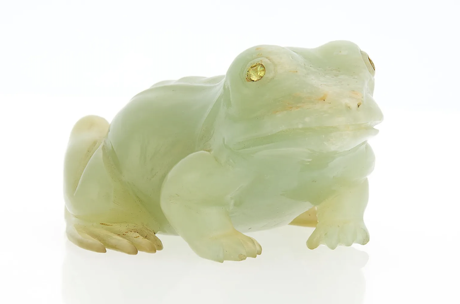 Large Faberge carved Bowenite frog figure, estimated at $12,000-$18,000 