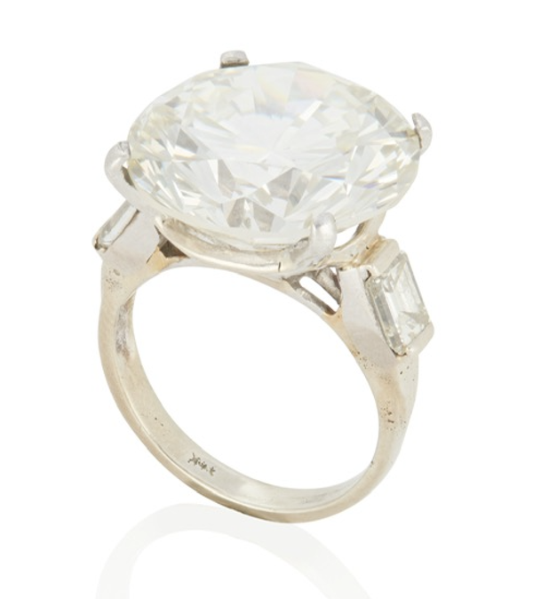 14K white gold ring centered on a round 16.52-carat brilliant-cut diamond, estimated at $150,000-$200,000 
