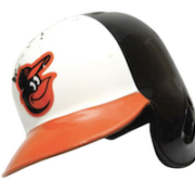 Detail from circa-1990-2016 group of six game-worn baseball helmets and jerseys from the Baltimore Orioles, estimated at $900-$1,000