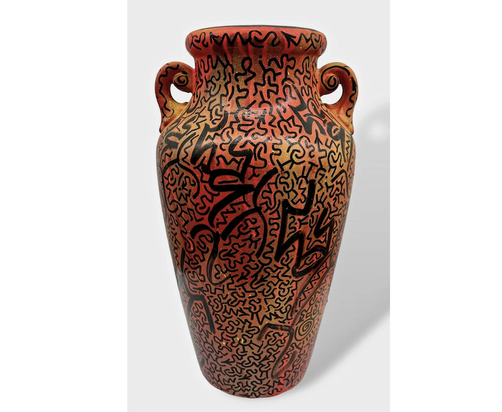 Vase painted and tagged all over by street artist LA II (aka Angel Ortiz), estimated at $1,000-$2,000. Image courtesy of Kensington Estate Auction