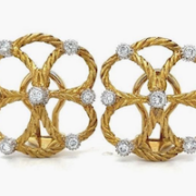 Mario Buccellati 18K gold and diamond quatrefoil rope earrings, estimated at $8,000-$10,000