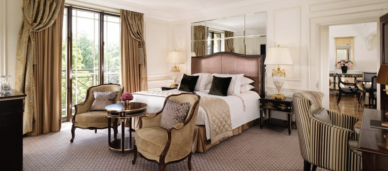 Bedroom from the Dorchester luxury hotel in London, which will auction furniture and fittings such as these on-site during a two-day sale planned for early June. The property remains open to guests during the ongoing renovations. Image courtesy of Pro Auction Limited