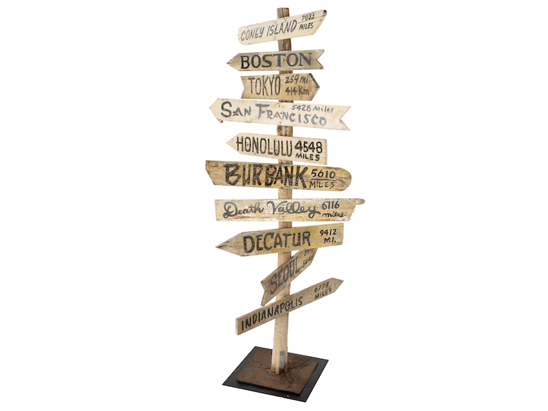 Directional ‘MASH’ signpost featuring all the characters’ hometowns, estimated at $100,000-$200,000. Image courtesy of Heritage Auctions, ha.com