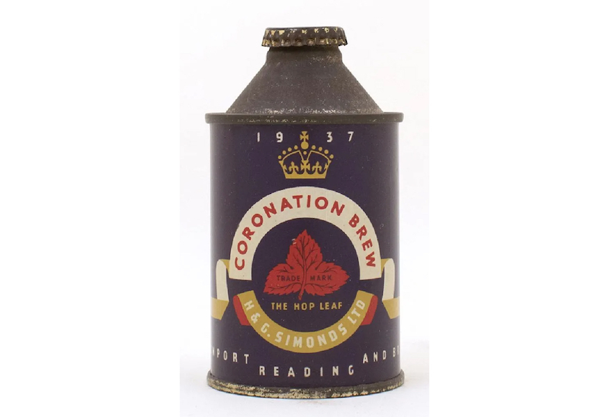 A cone-top can of Coronation Brew 1937 by Simonds Reading, honoring King George VI and Queen Elizabeth, realized $1,400 plus the buyer’s premium in May 2019. Image courtesy of Morean Auctions and LiveAuctioneers.