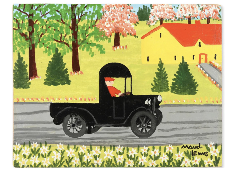 A Maud Lewis 1967 oil on board, ‘Black Truck,’ achieved CA$350,000 (or $257,410) plus the buyer’s premium in May 2022. Image courtesy of Miller & Miller Auctions Ltd and LiveAuctioneers.