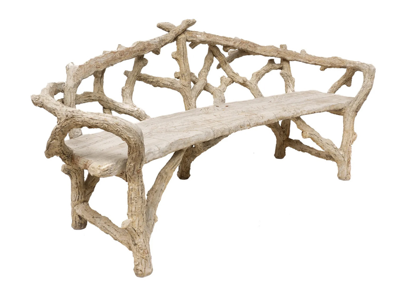 This Carlos Cortes faux bois garden bench achieved $7,500 plus the buyer’s premium in October 2021. Image courtesy of Vogt Auction Texas and LiveAuctioneers.