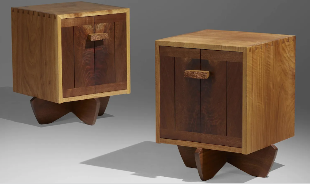 A pair of Mira Nakashima Kornblut cabinets earned $22,000 plus the buyer’s premium in May 2022. Image courtesy of Rago Arts and Auction Center and LiveAuctioneers.