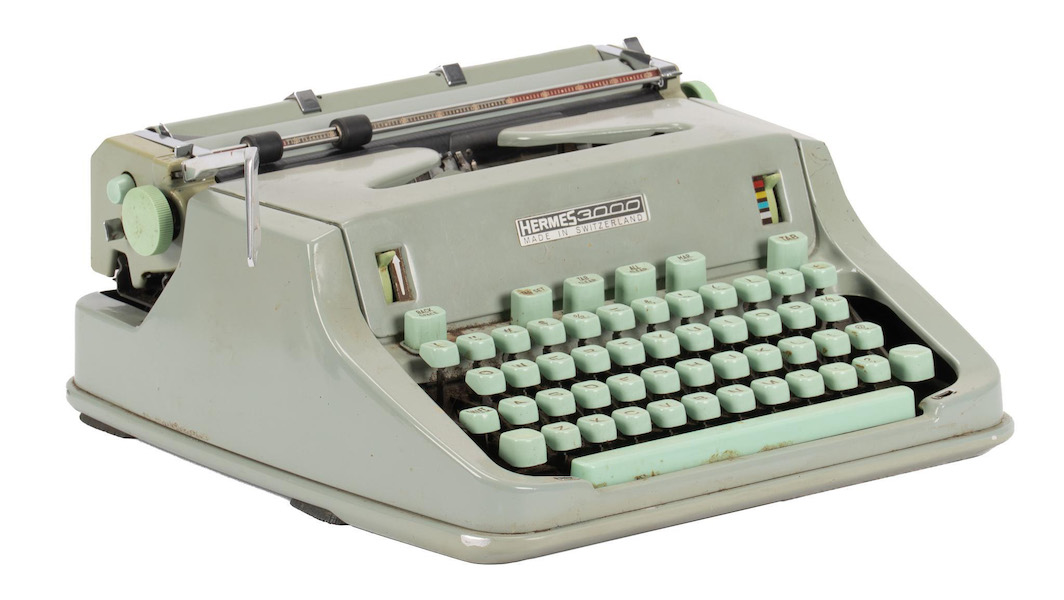 Circa-1960s Hermes 3000 typewriter used by Larry McMurtry in his Archer City, Texas home writing studio, estimated at $4,000-$6,000. Image courtesy of Vogt Auction Galleries