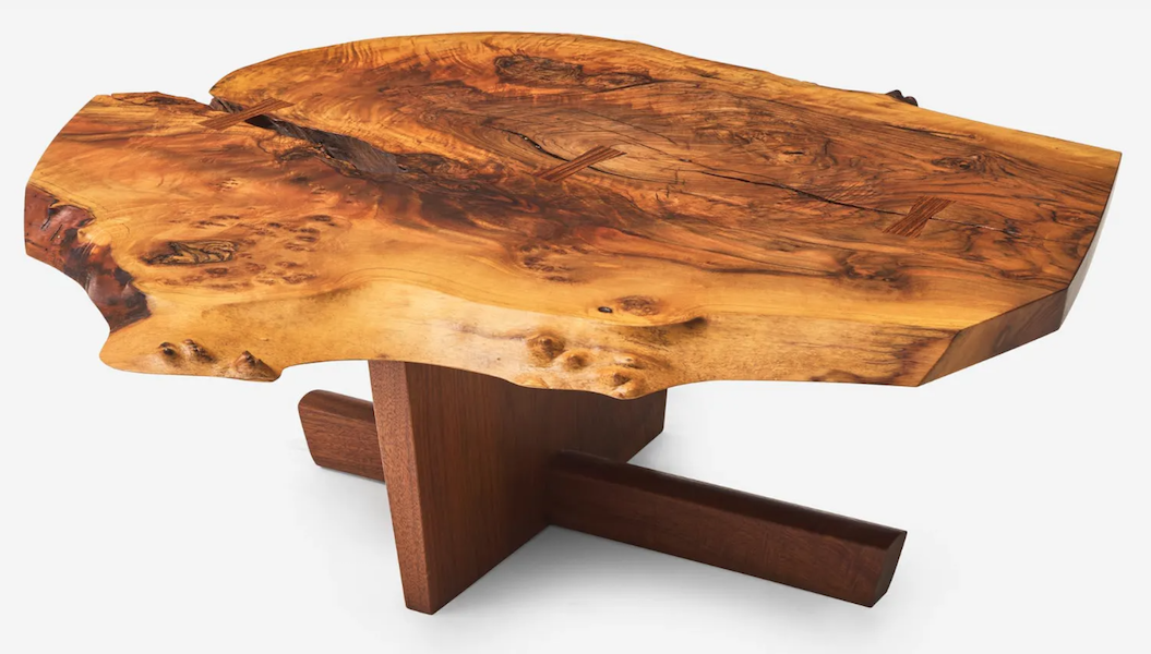 A contemporary Mira Nakashima Minguren I coffee table realized $16,000 plus the buyer’s premium in April 2023. Image courtesy of Freeman’s and LiveAuctioneers.