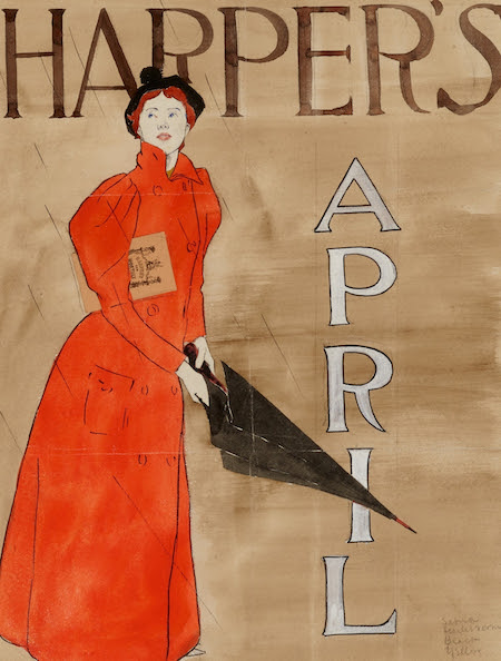 Edward Penfield, ‘Study for Harper’s, April,’ estimated at $5,000-$7,000. Image courtesy of Rago Arts and Auction Center and Toomey & Co. Auctioneers