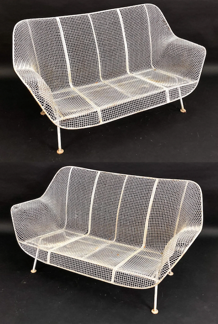 A pair of circa-1950 Russell Woodard Sculptura garden sofas realized $1,900 plus the buyer’s premium in July 2022. Image courtesy of Westport Auction and LiveAuctioneers.