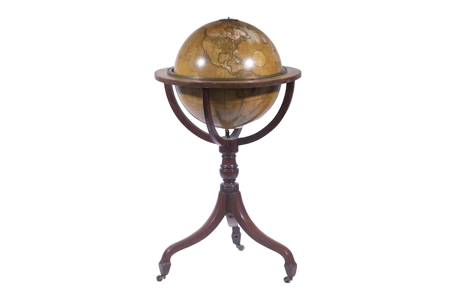 Cary’s 1816 terrestrial library globe on stand, estimated at $4,000-$6,000. Image courtesy of Thomaston Place Auction Galleries