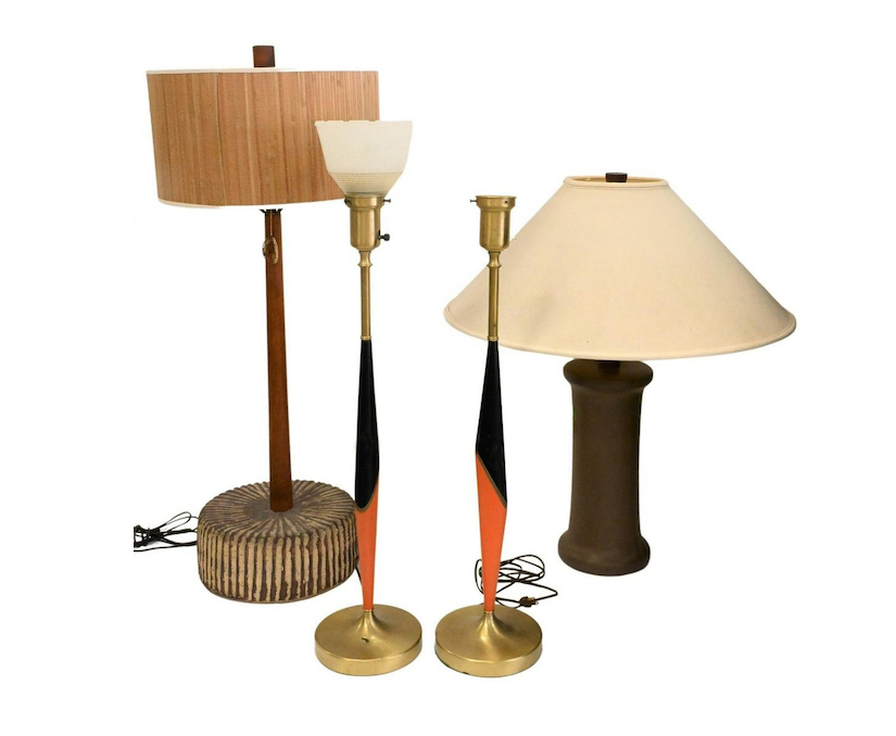 Four Mid-century lamps, $5,760. Image courtesy of Nadeau’s Auction Gallery