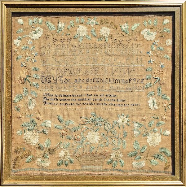 1824 needlework sampler by 10-year-old Elizabeth Maria Robinson of Surry, N.H., estimated at $1,500-$2,000