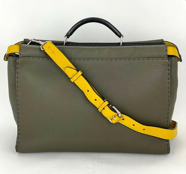 Fendi Selleria Peekaboo Iconic Essential messenger bag in army green and yellow, estimated at $2,500-$3,000