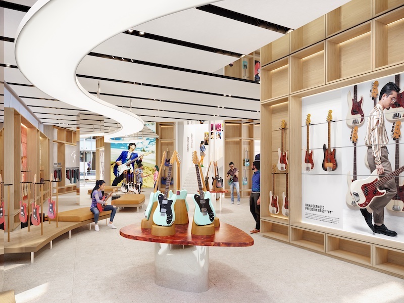 Image of an interior of the Fender flagship store in Tokyo, which opens in the Harajuku district on June 30. Image courtesy of Fender Musical Instruments Corp.