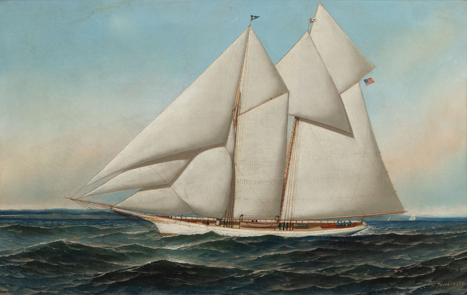 Antonio Jacobsen painting of a racing schooner, $18,000