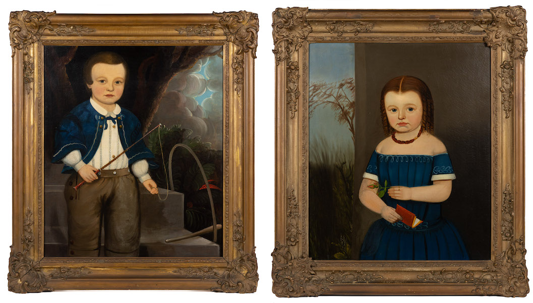 Pair of Prior-Hamblin School folk art portraits, together estimated at $50,000-$80,000