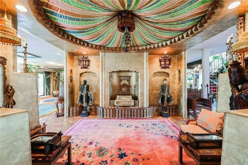 A stunning multi-colored ceiling adorns a room in the main house of the Siegfried and Roy compound in Las Vegas, which just sold for $3 million. Photo courtesy of eXp Realty and TopTenRealEstateDeals.com 