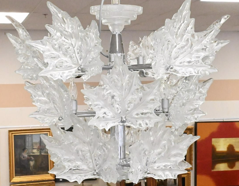 Lalique Champs-Elysee chandelier, $14,080. Image courtesy of Nadeau’s Auction Gallery
