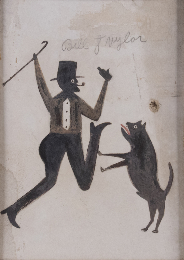 Bill Traylor drawing of a dancing man and dog, estimated at $30,000-$40,000. Image courtesy of Thomaston Place Auction Galleries
