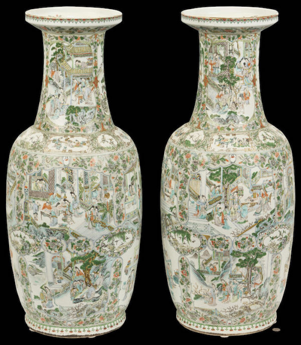 Pair of Qing dynasty Chinese Famille Verte palace vases, estimated at $16,000-$18,000. Image courtesy of Case