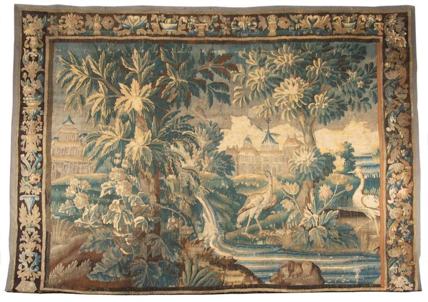 18th-century Continental hand-woven wool verdure Aubusson tapestry, estimated at $12,000-$15,000. Image courtesy of Ahlers & Ogletree