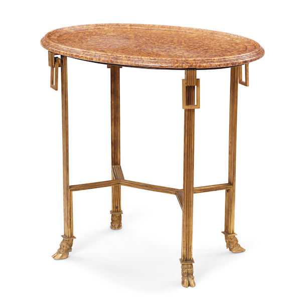 Continental Neoclassical gilt bronze oval table, estimated at $2,000-$3,000