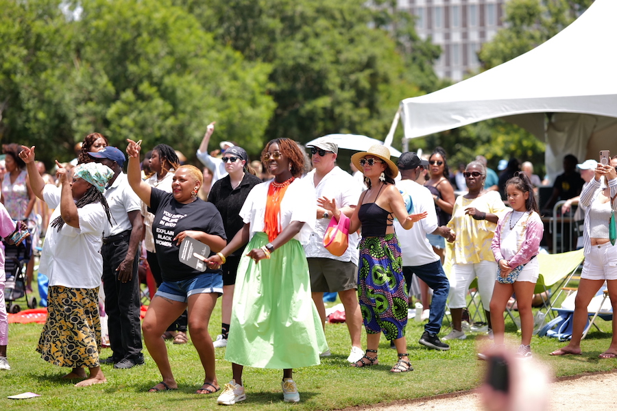  A celebratory scene from the June 24 dedication ceremony for the new South Carolina museum. Image courtesy of the International African American Museum, photo credit John Walder for IAAM