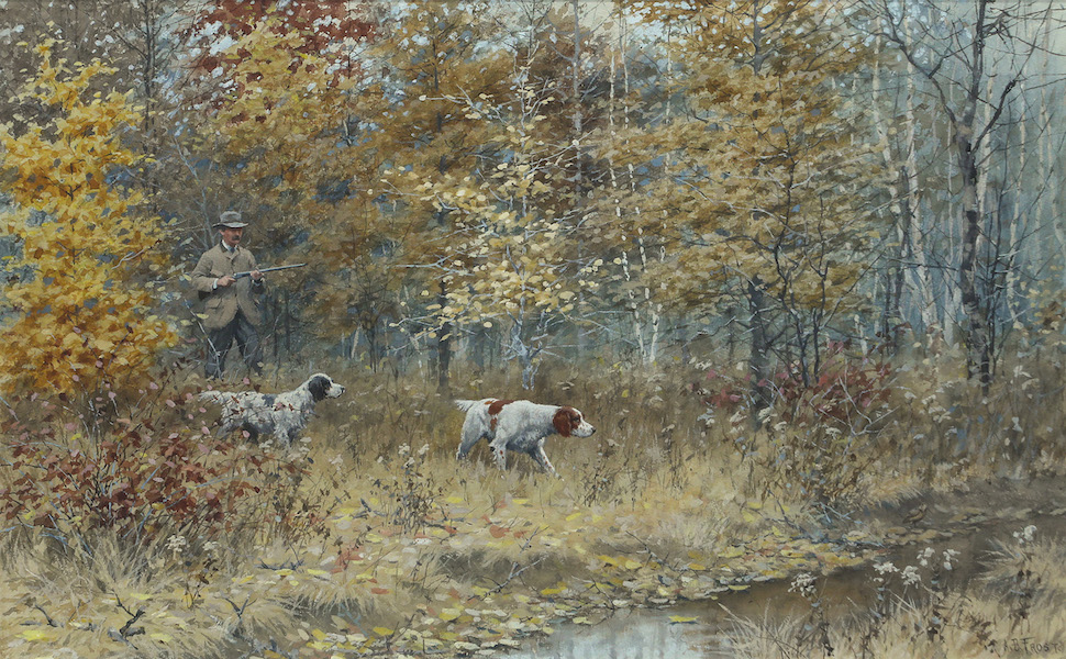 Arthur Burdett Frost, ‘Autumn Woodcock Shooting,’ estimated at $70,000-$90,000. Image courtesy of Copley Fine Art Auctions
