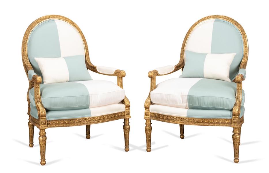 Pair of carved giltwood fauteuils attributed to Georges Jacobs, $10,890. Image courtesy of Ahlers & Ogletree Auction Gallery