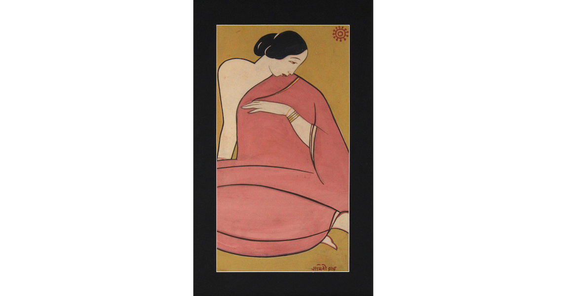 Jamini Roy, ‘Woman in Pink Sari,’ estimated at $2,000-$3,000. Image courtesy of Nye & Company Auctioneers