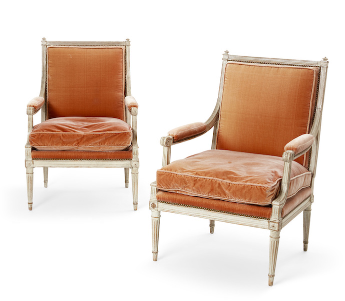 Pair of Louis XVI white painted fauteuils, estimated at $2,000-$3,000