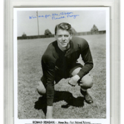 Vintage Warner Brothers press photo of a young Ronald Reagan in football gear, signed by him as “Win one for the Gipper / Ronald Reagan,” PSA/DNA encapsulated and graded GEM Mint 10, estimated at $15,000-$20,000