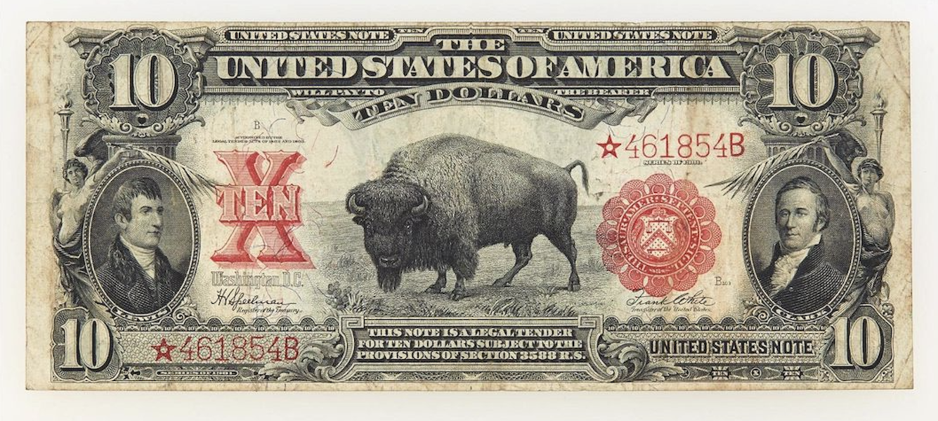 1901 $10 Bison STAR note Fr. 122, estimated at $3,000-$4,000. Image courtesy of Doyle NY and LiveAuctioneers 