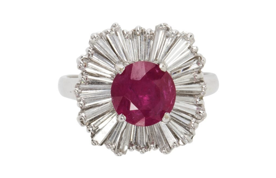 Mozambique ruby, diamond and platinum ring, estimated at $3,500-$4,500. Image courtesy of Clars Auction Gallery and LiveAuctioneers