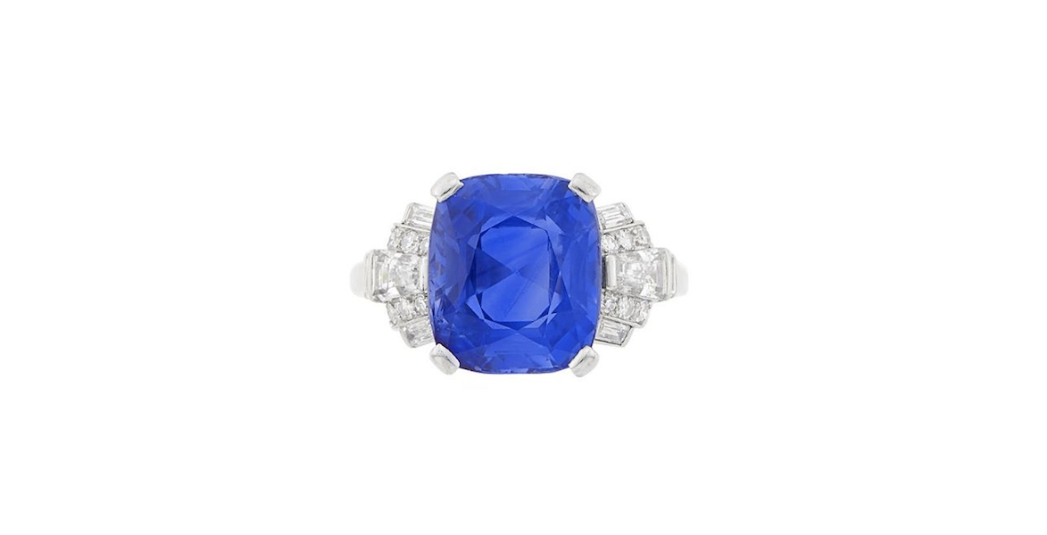Circa-1930 Raymond Yard Kashmir sapphire and diamond ring, $289,800. Image courtesy of Doyle and LiveAuctioneers