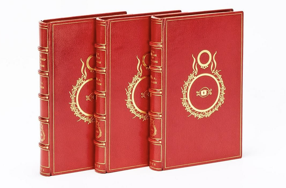 First American edition of J.R.R. Tolkien’s The Lord of the Rings trilogy, offered in the June 15 Fine Books, Autographs & Illustration Art sale, $9,375. Image courtesy of Swann Auction Galleries and LiveAuctioneers
