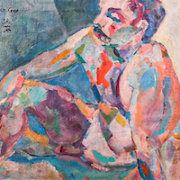Oil on board male nude study by Yun Gee, estimated at $8,000-$12,000. Image courtesy of Roland Auctions NY