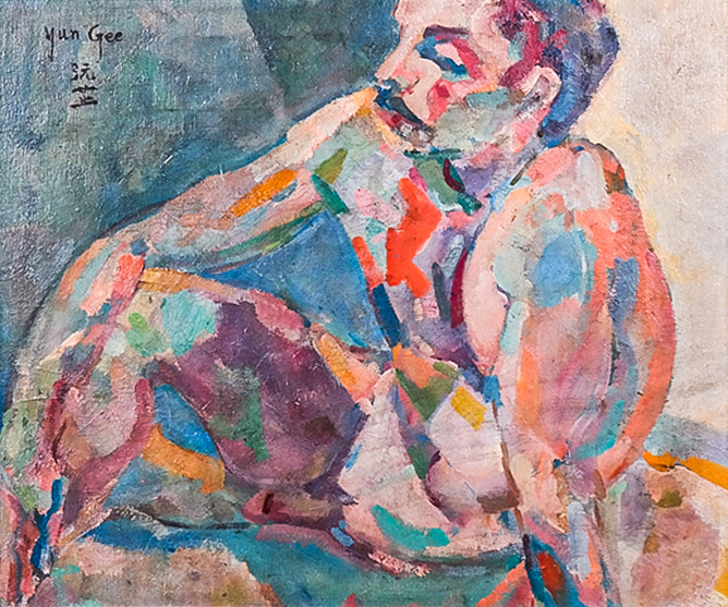 Oil on board male nude study by Yun Gee, estimated at $8,000-$12,000. Image courtesy of Roland Auctions NY