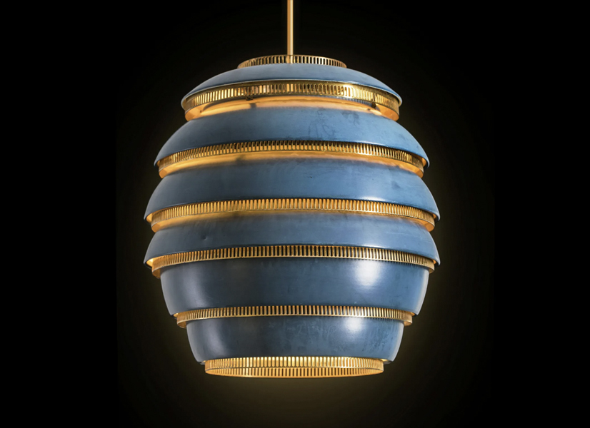 An early Alvar Aalto Beehive light fixture achieved €21,000 (about $22,943) plus the buyer’s premium in February 2021. Image courtesy of Annmaris Auctions and LiveAuctioneers.