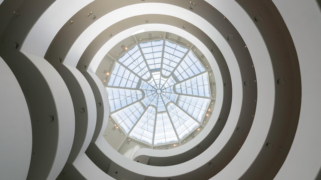 The iconic Frank Lloyd Wright-designed skylight in the Solomon R. Guggenheim Museum in New York recently has been named the Lawson-Johnston Family Oculus. Peter Lawson-Johnston, grandson of Solomon R. Guggenheim, has been a museum board member for more than 50 years, and other members of his family have served the institution in other capacities. Image courtesy of the Solomon R. Guggenheim Museum