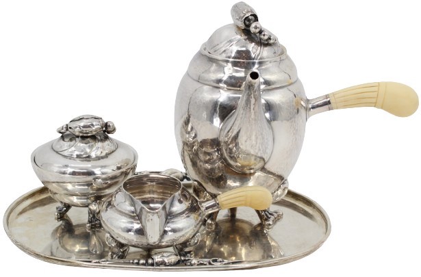 Georg Jensen three-piece tea set, estimated at $2,000-$3,000. Image courtesy of Sarasota Estate Auction