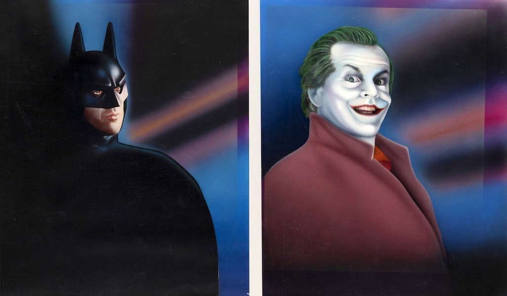 Cardback photoart (airbrushed/enhanced photographs) depicting (L to R) Michael Keaton as Batman and Jack Nicholson as The Joker from Kenner’s 1990 ‘Batman: The Dark Knight Collection.’ Both artworks served as masters for mass-produced printed images on toy packaging and action figure cardbacks. Each measures 20in x 23in and has an individual estimate of $10,000-$20,000. Images courtesy of Hake’s Auctions